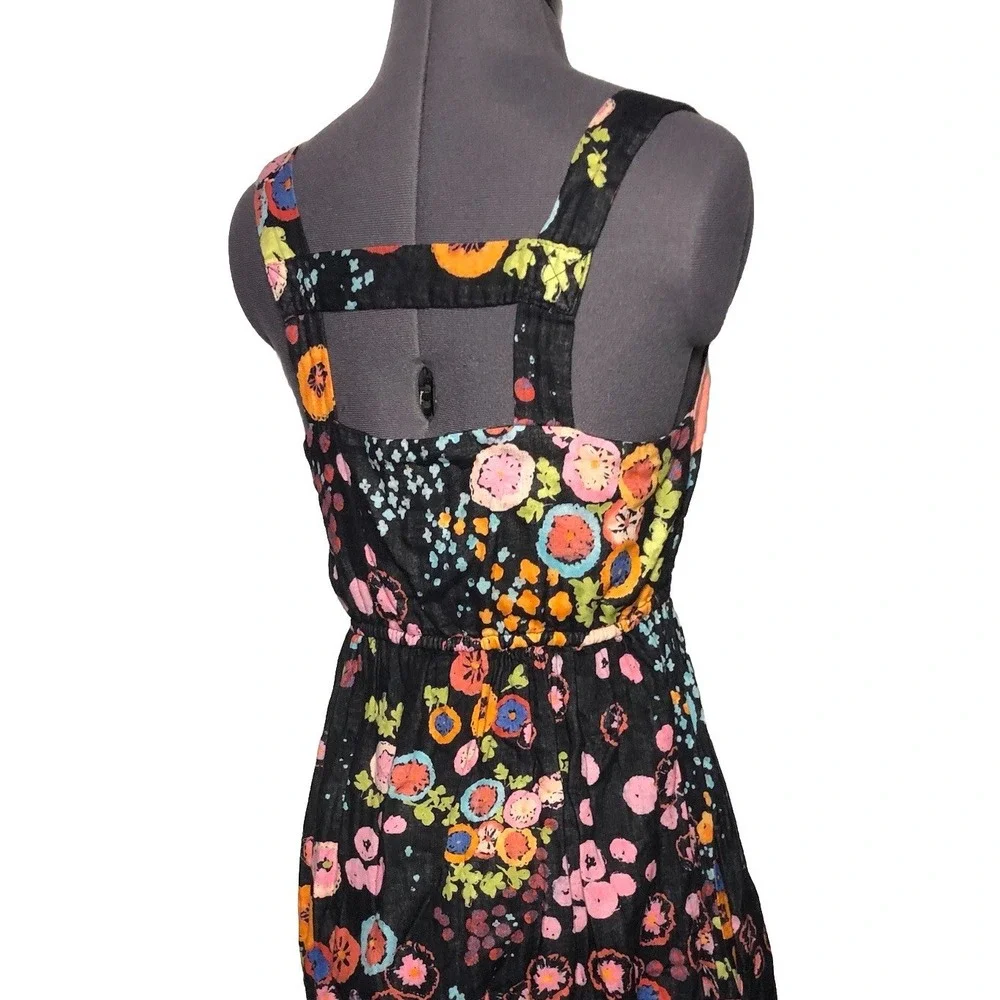 Y2K Rebe USA Floral Cotton Bubble Hem Dress Black Coral 33-28-48 S - Picture 6 of 10